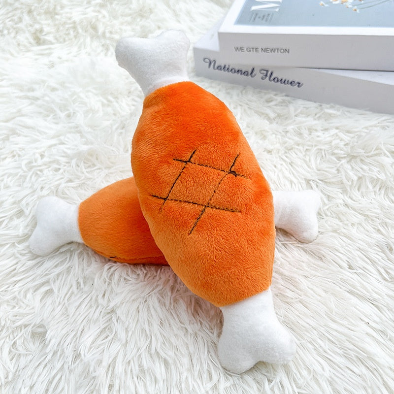 Dog Plush Squeaky Toy – Soft Chew Toy for Dogs, Chicken Leg & Carrot Design, Durable Fun for Puppies and Small Dogs
