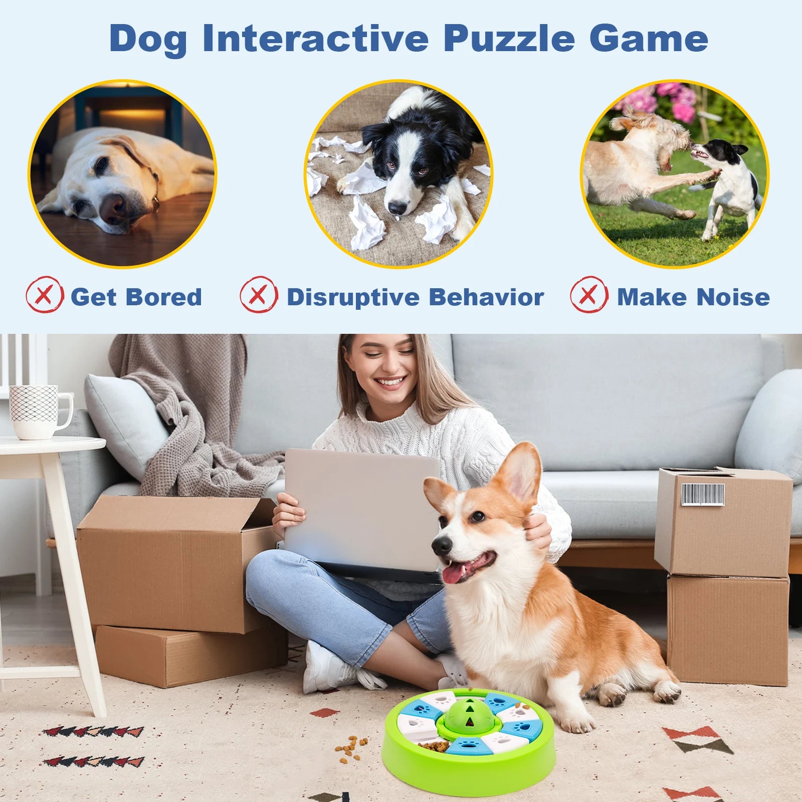 Dog Slow Feeder Bowl Cats Puzzle Toy Snack Storage Food Dispenser Boredom Buster Pet Dish Unique Puzzle Design IQ Training Game